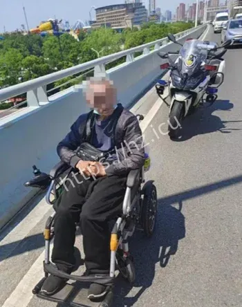 老人电动轮椅上高架事件